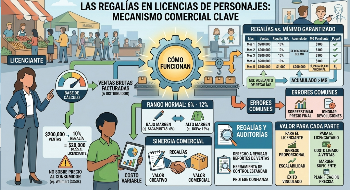 regalías en licencias de personajes: ejemplo de cálculo y mínimo garantizado