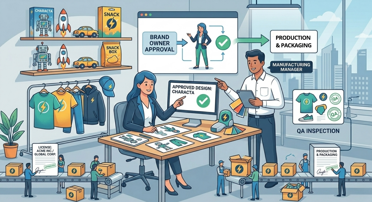 Qué es un licenciatario. Empresa licenciataria produciendo productos bajo licencia de una propiedad intelectual