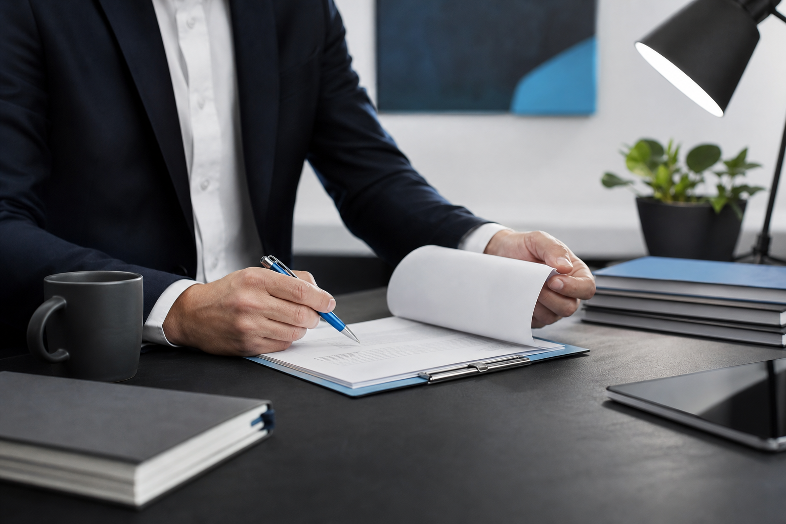 Persona revisando contrato de licencia