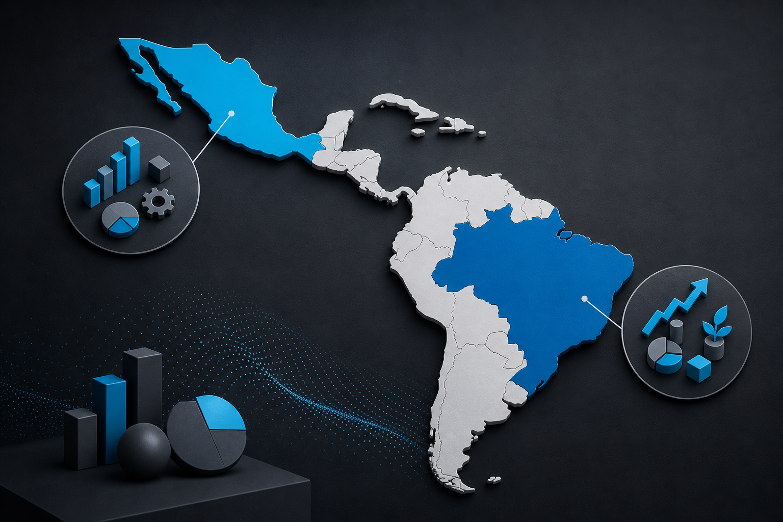Mapa de Latinoamérica con enfoque en diferencias de mercado