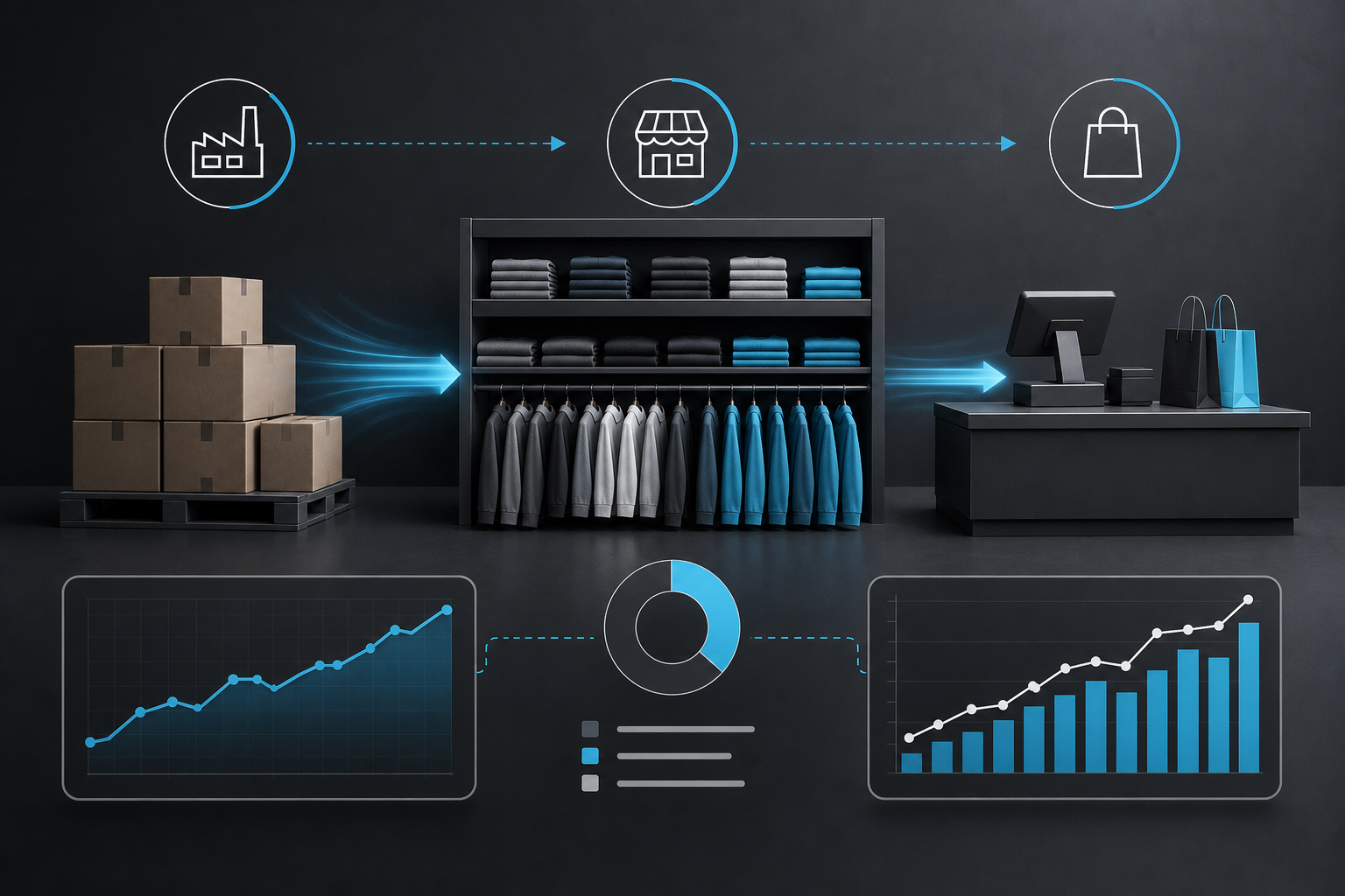 Gráfico de análisis de sell-in y sell-through en retail